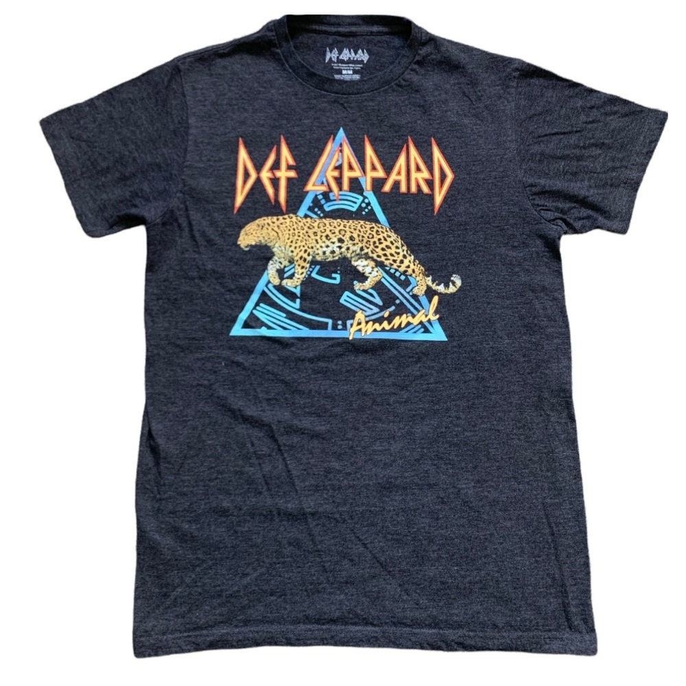 DEF LEPPARD Animal Band Graphic Tee With Cap Sleeves Charcoal Grey Size Medium